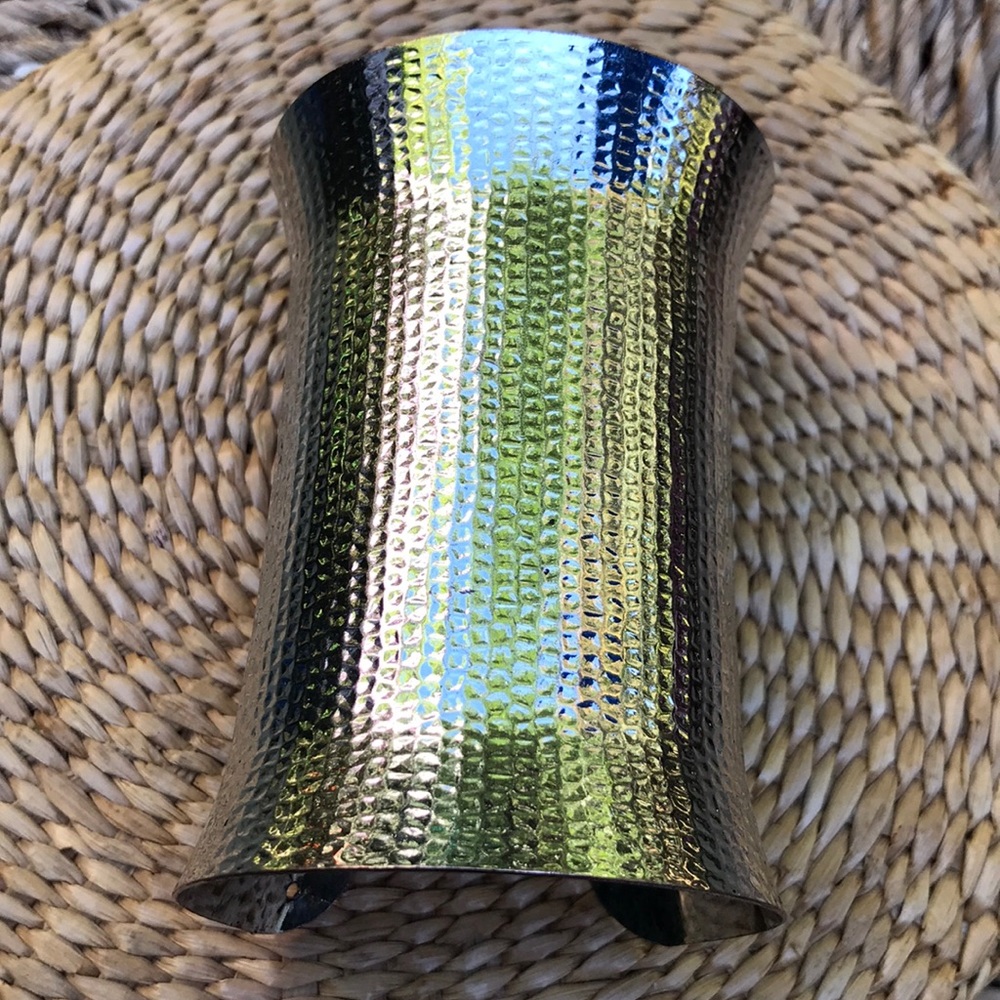 Oversized hammer silver cuff bracelet